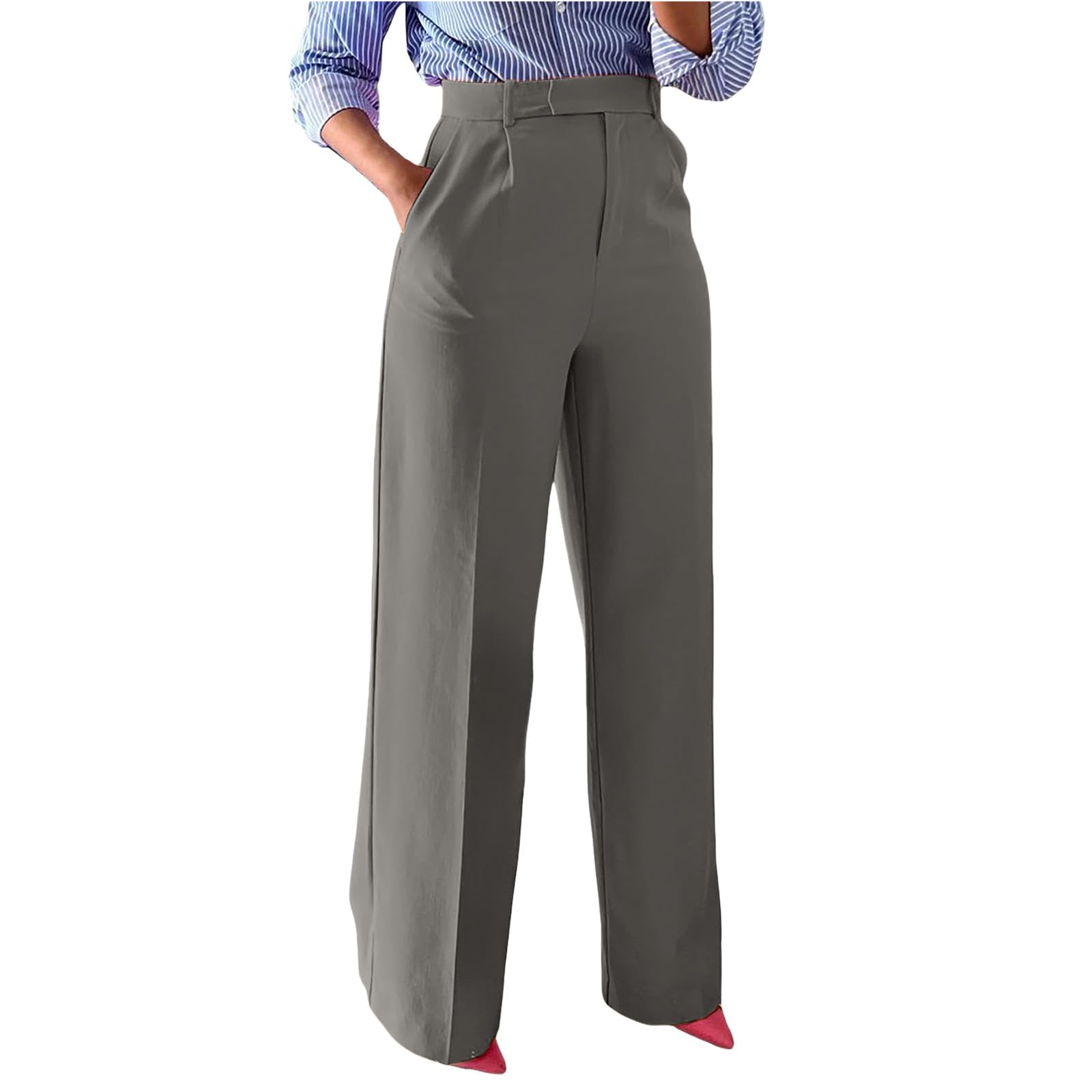 Womens Dress Pants Pull On High Waisted Wide Leg Pants Stretchy Work Business Casual Slacks for Women Trousers