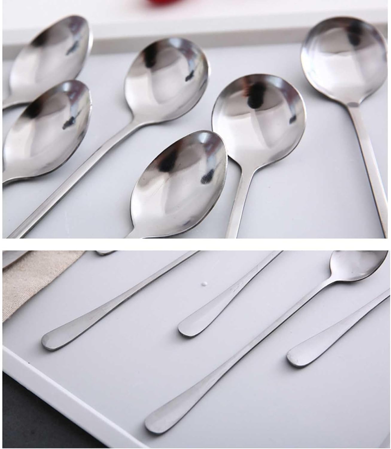 Soup Spoon Stainless Steel Spoons Small Coffee Table Long Handle Ladle, Set of 10 Dinner(Tip Spoon)
