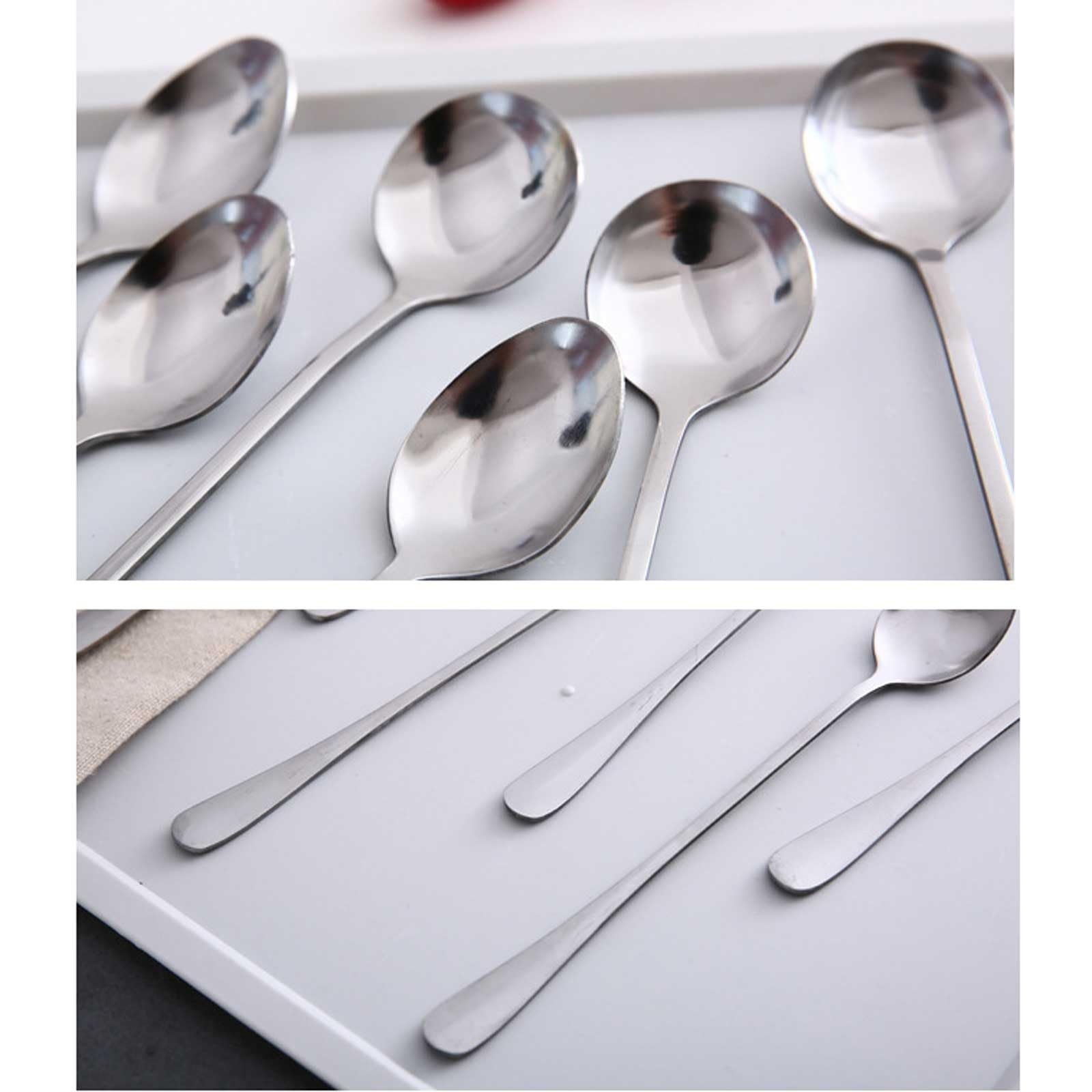 Cuillère à Soupe en Acier Inoxydable, Petite cuillère à café, cuillère à Soupe, cuillère de Table, cuillère à louche à Long Manche en Acier Inoxydable, Lot de 10(Round Spoon)
