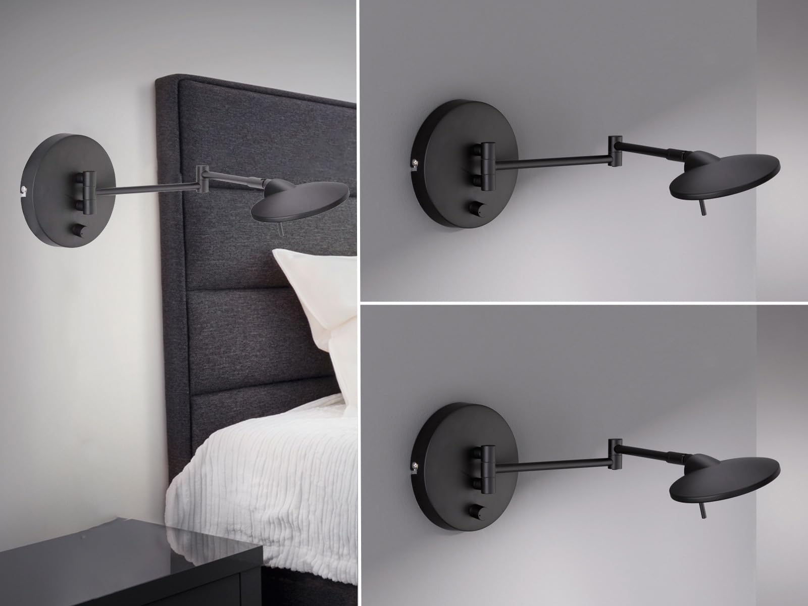 2er SET schwenkbare Wandleuchten Schwarz mit Stecker & Schalter, Tiefe 55cm