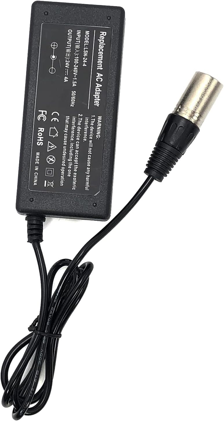 96W AC Adapter 3-Pin XLR Connector 24V 4A Power Supply with Cord