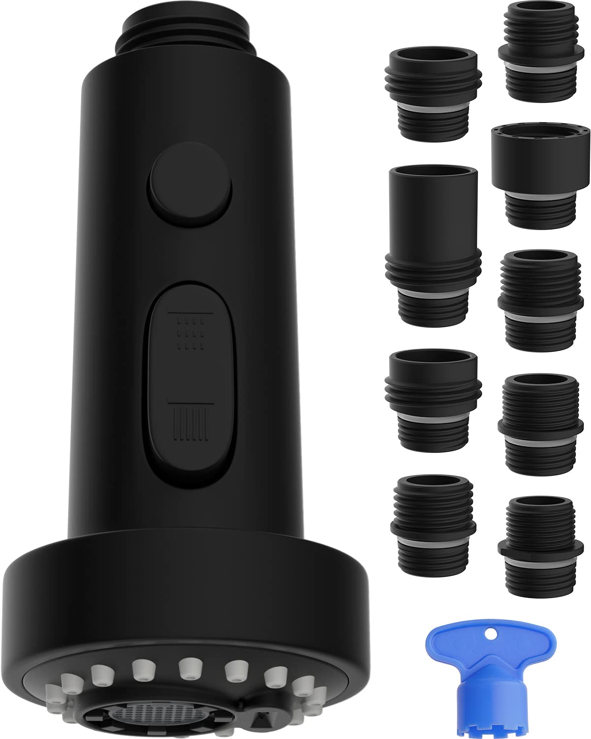 Hygie Rinse Pull Down Faucet Sprayer Head 3 Function Sink Faucet Head Replacement with 9 Adapters Compatible with Moen Delta Kohler Faucet Head, Matteblack Finished