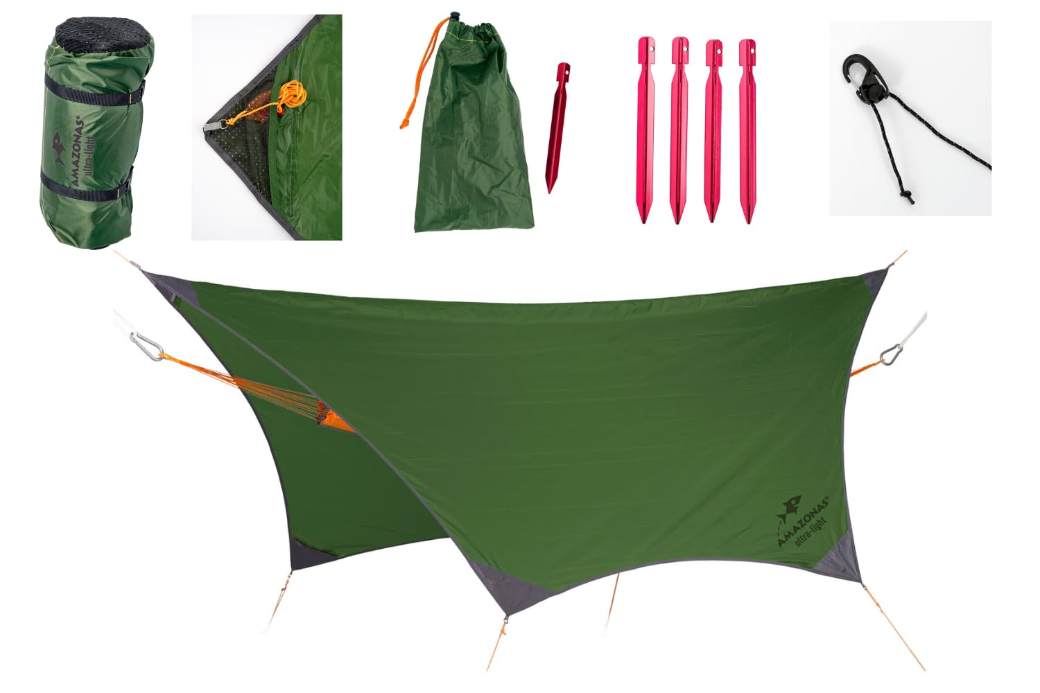 AMAZONAS Ultralight Outdoor Hammock Set XXL | Moskito Traveller Thermo, Traveller Tarp, T-Strap & Underquilt | bis 200kg, ideal für Trekker Bushcrafter Abenteurer Wildnis Camping XXL