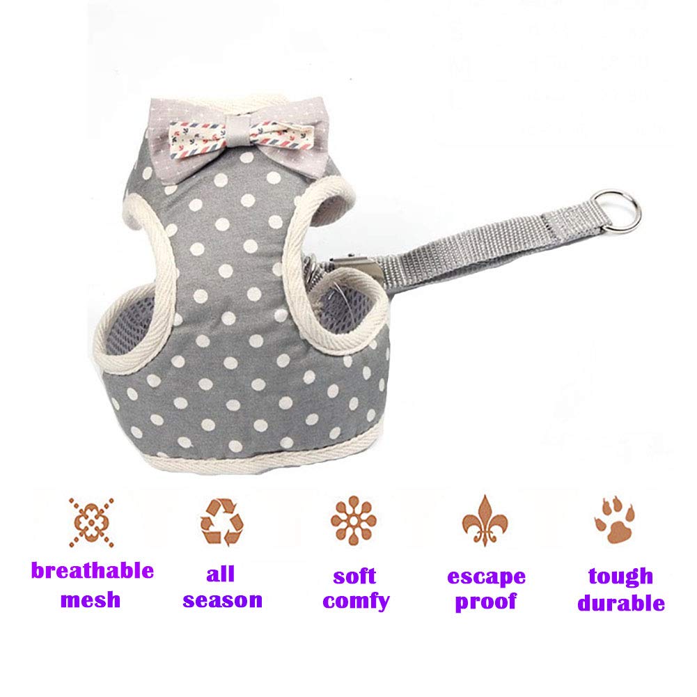 Puppy Harness and Leash Set for Walking Escape Proof Adjustable Soft Padded Mesh Front Vest Harness with Leash and Cute Bows Easy to Put On & Take Off Step in Dog Harness for Small Dogs and Cats