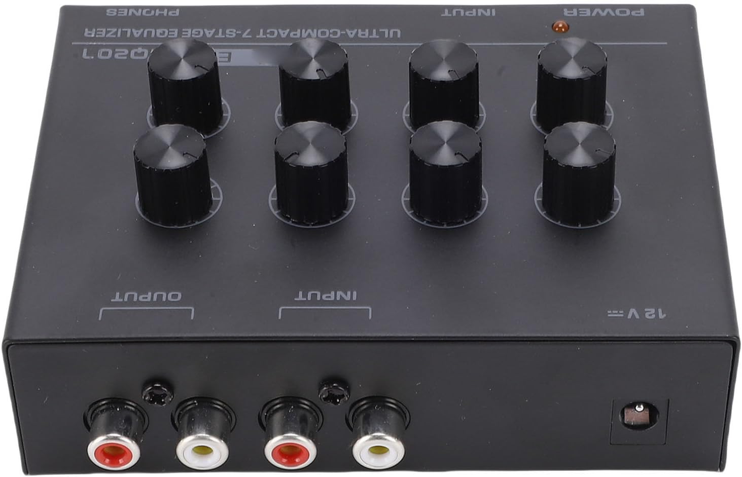 Yunseity 7 Band Sound Equalizer, Digital Audio Equalizer with 3.5mm Input Headphone Jack and 12dB Control Range, for Home Car Bass Treble Adjustment (US Plug)