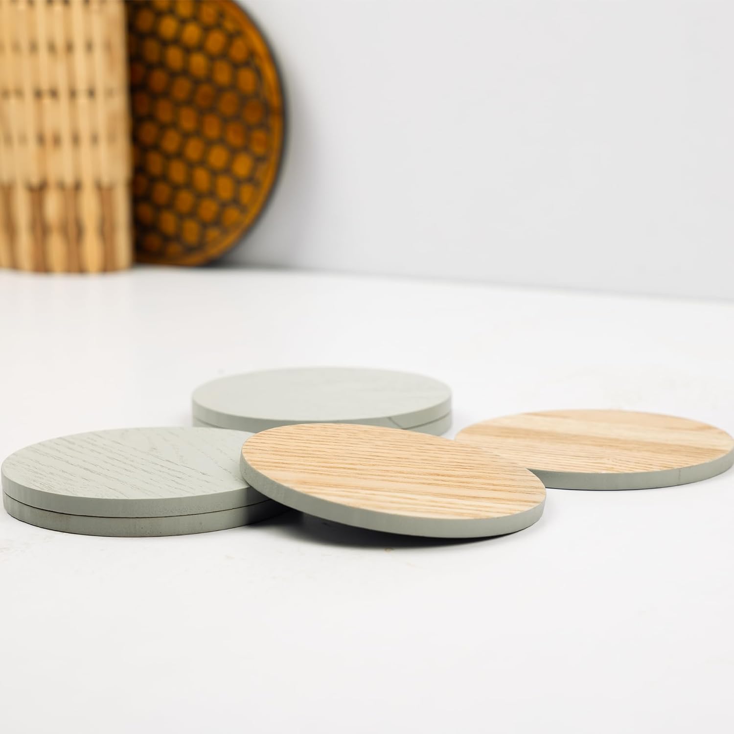 Anko Medium Density Fibreboard (MDF) Round Coaster Set of 6 | Reversible Coasters for Dining Table | Tea & Coffee Coasters | Grey | 0.6 Cm (H) x 10 Cm (D) Each (6 Pc)