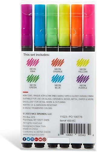 Miniatura 2 de KINGART 453-6C PRO - Bolígrafos de pintura neón extrafinos, punta de 0.028 in, 6 colores de pintura acrílica neón, de bajo olor, de secado rápido
