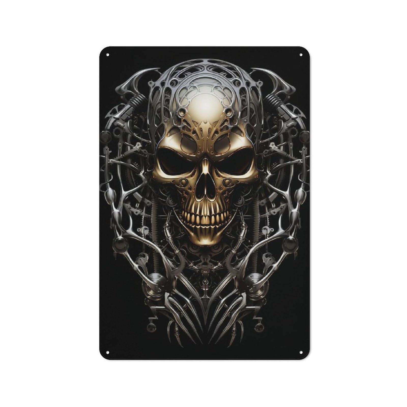 Junmoney Metallic Skull Artwork Vintage Metal Wall Sign 30X20cm For Café Or Restaurant, For Metal Sign Collectors, For Garage And Workshop Walls