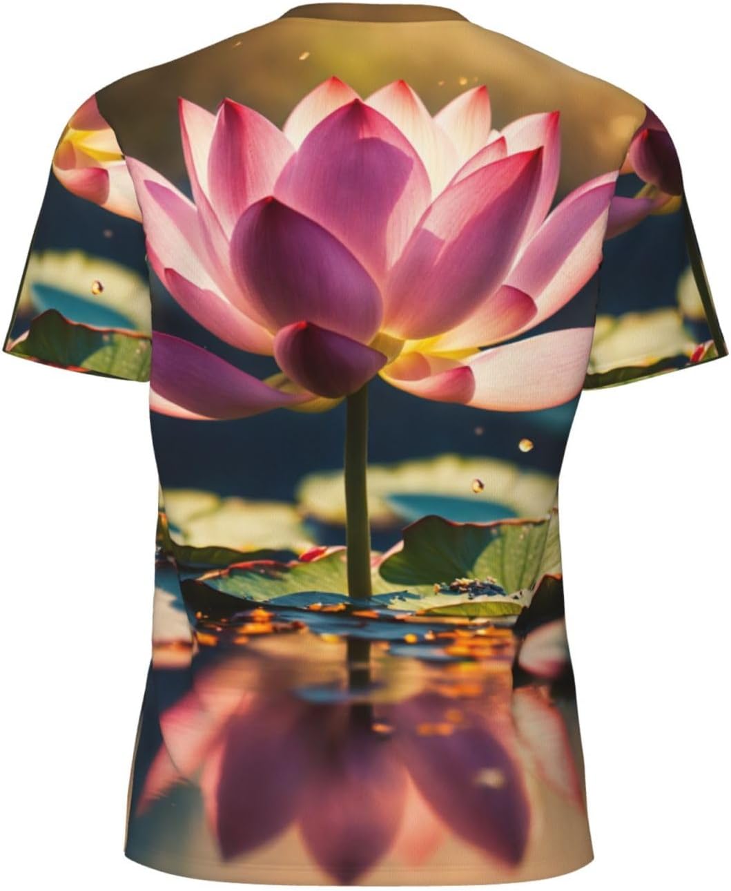 Lotus Flowers Pink Print Mens Short Sleeve Mesh T-Shirt Breathable Athletic Gym Running Casual Sports Wear