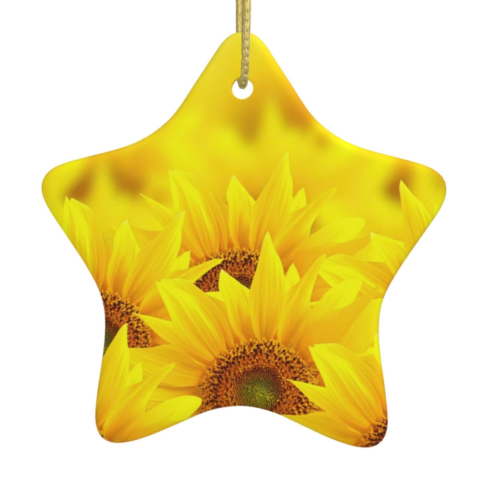 Nbtghga White Yellow Sunflower Print Christmas Ornaments, Ceramic Hanging Ornament, Round Shape Decorations