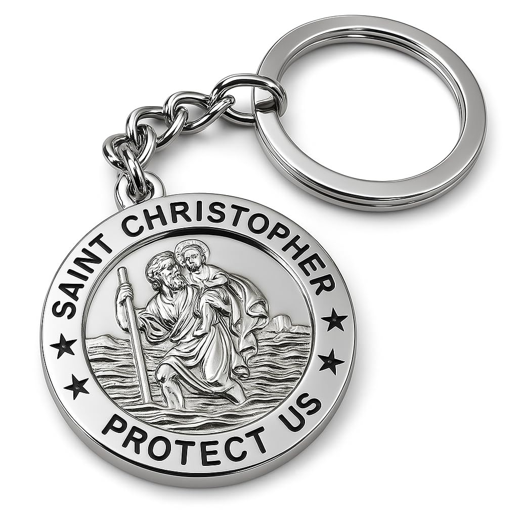 St Christopher Keyring Travel Gift for Men or Women Saint Christopher Keychain Token Medal new car gifts and Accessories for Safe Travels Saftey and Protection