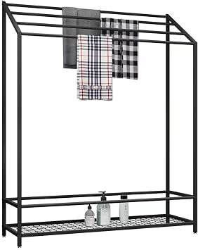 Free Standing Towel Rack with Storage Shelf, Towel Stand for Pool Area with 4 Bars, Heavy Duty, Rust-Resistant Drying Rack Airer for Outdoor Pool, Hotel, Beach, Blanket