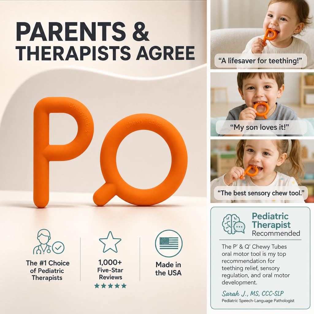 Chewy Tubes P’ & Q’ Oral Motor Chew Tool – Safe, Non-Toxic, Latex-Free – Durable Therapy Chew for Teething, Sensory & Speech Development