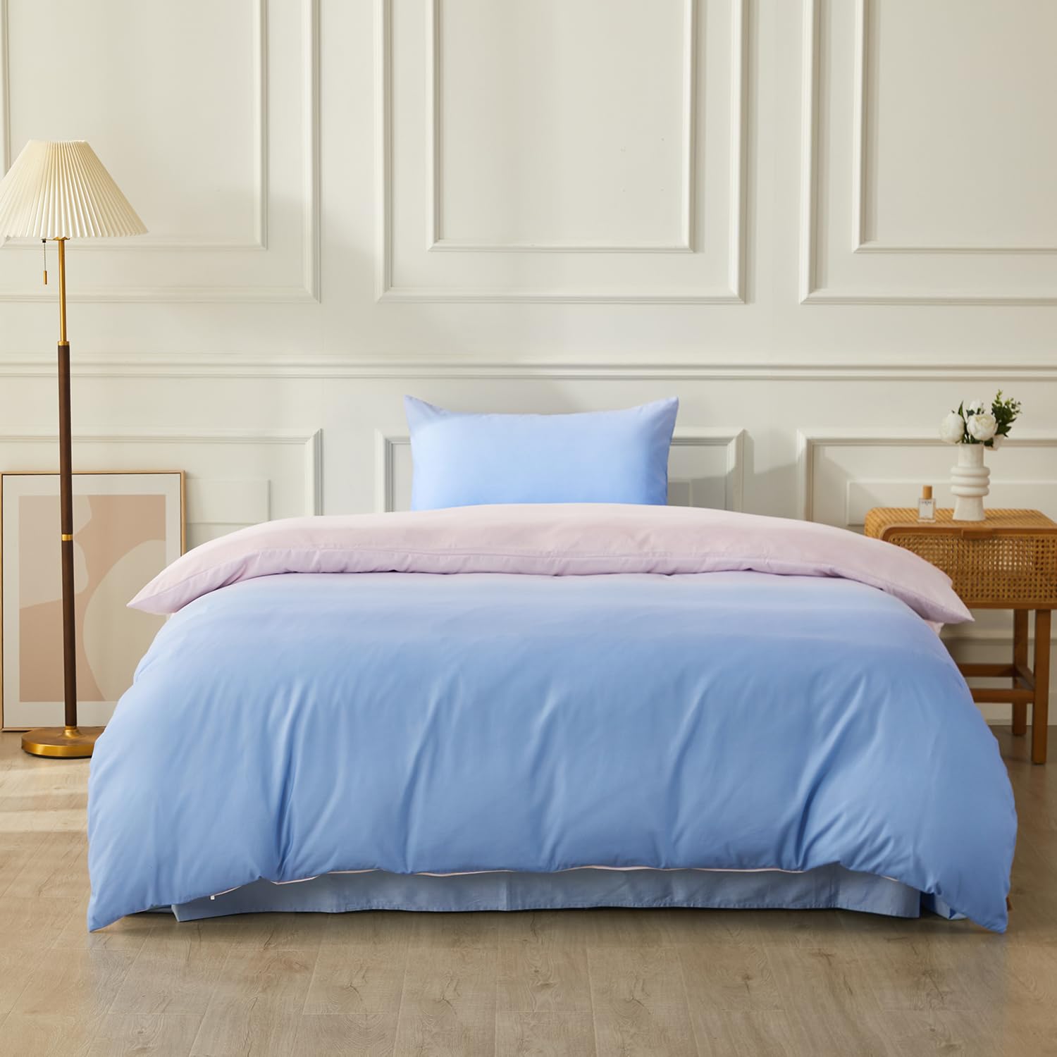 SAPHREAS Single Size Duvet Cover Blue Pink Gradient Bedding Set with 8 Corner Ties and 1 Pillow Sham Microfiber Reversible Duvet Cover Set with Zipper Closure — image 1