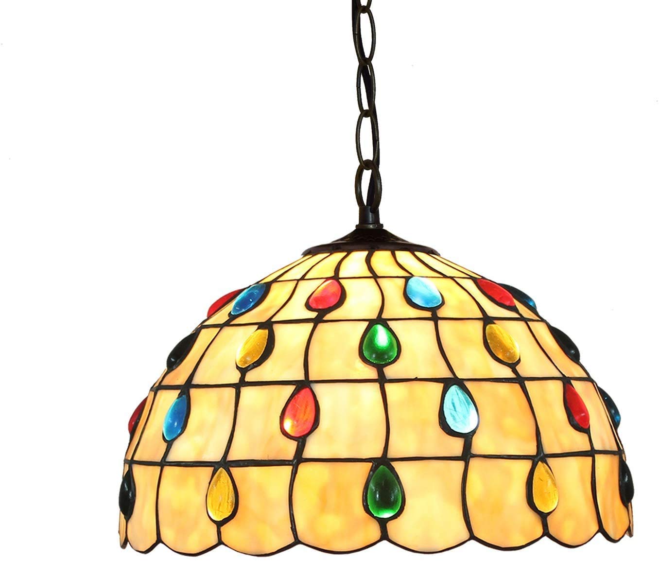 Tiffany Country Style Ceiling Light LED Light Dini 12 inch Tiffany Pendant Light Phoenix Tail Beads Pendant lamp Stained Light Fitting for Bedroom Restaurant Café