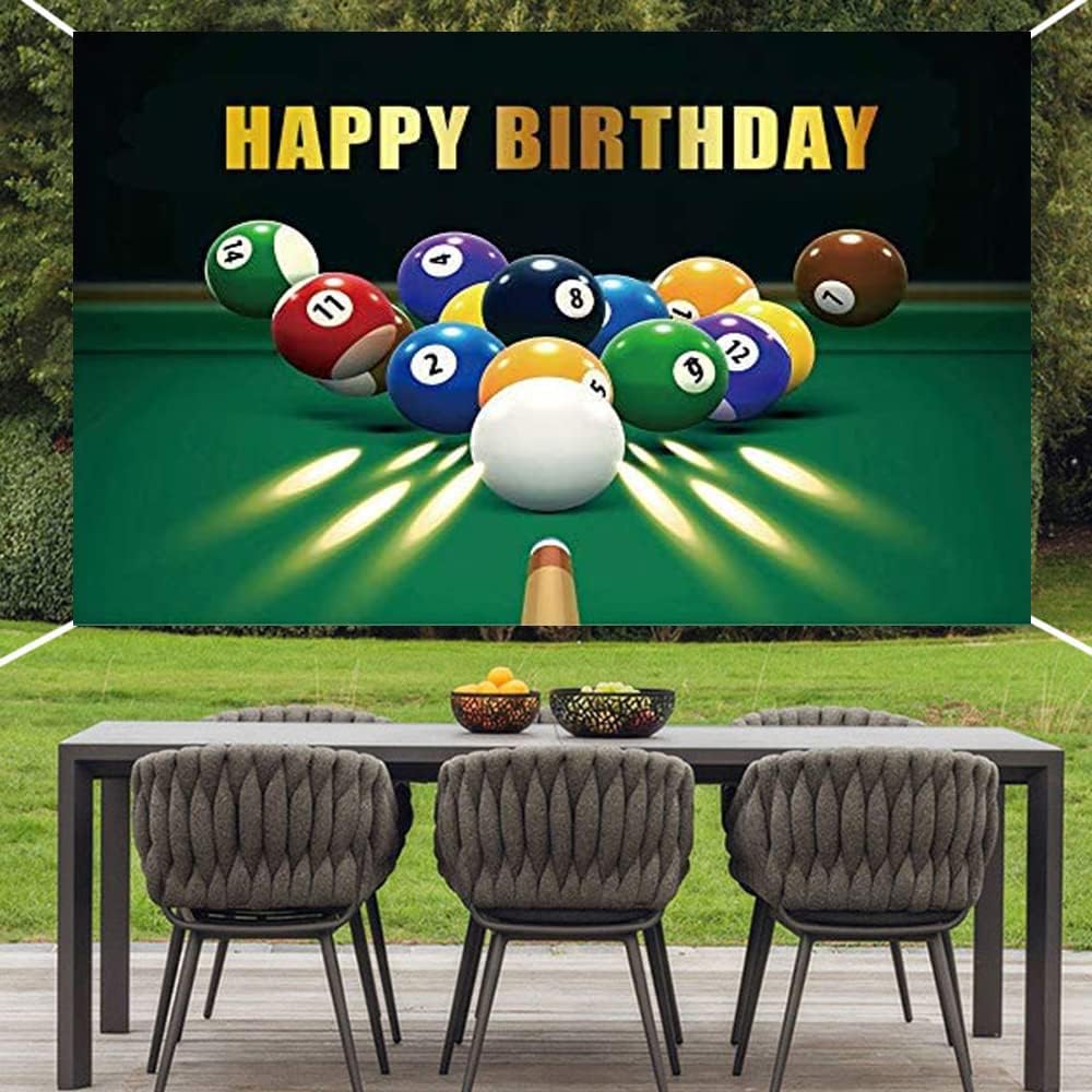 Happy Birthday Backdrop Banner Billiards Kick-Off Party Decoration Snooker Pool Balls Black Green Background Birthday Party Decoration for Man Women image 4