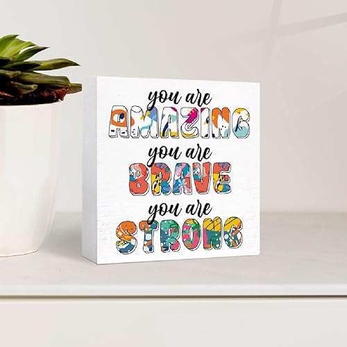 Miniatura 112 de Letrero inspirador con texto en inglés «You Are Worthy of Beautiful Wonderful Magical Things » en bloque de madera, decoración de escritorio