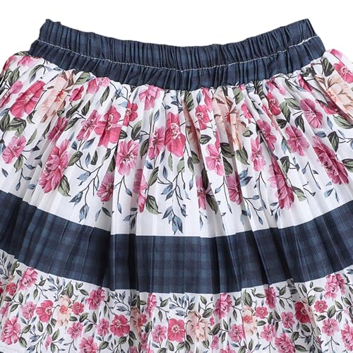 Image of Hopscotch Girls Cotton Floral Print Blouse Skirt Set In Red Color