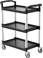 VEVOR 3-Tier Utility Cart 300 lbs Capacity, 360° Swivel Wheels with Brakes, Heavy-Duty Rolling Plastic Cart for Home, Garage, Kitchen, Office