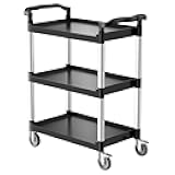 Utility Cart, 300 lbs Load Capacity, 3-Tier Utility Plastic Cart with 360° Swivel Wheels (2 with Brakes), 24.4 x 16.1-inch Food Service Cart for Warehouse, Office, Home, Restaurant, Kitchen
