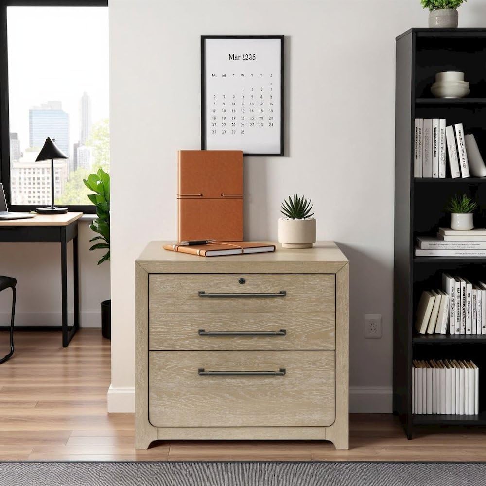 Modern Wooden Filing Piece with Drawers, Decorative Wooden File Unit for Home Office, Elegant 3 Drawer Storage Solution