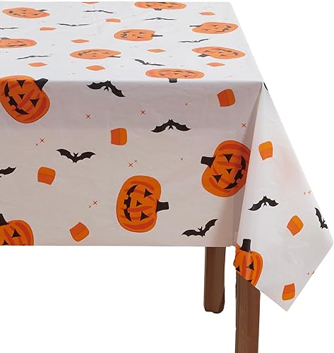 Miniatura 4 de Serafina Home Mantel de vinilo de Halloween vinilo PEVA con mantel de respaldo de franela reutilizable (cuadros, 60 x 90 pulgadas)