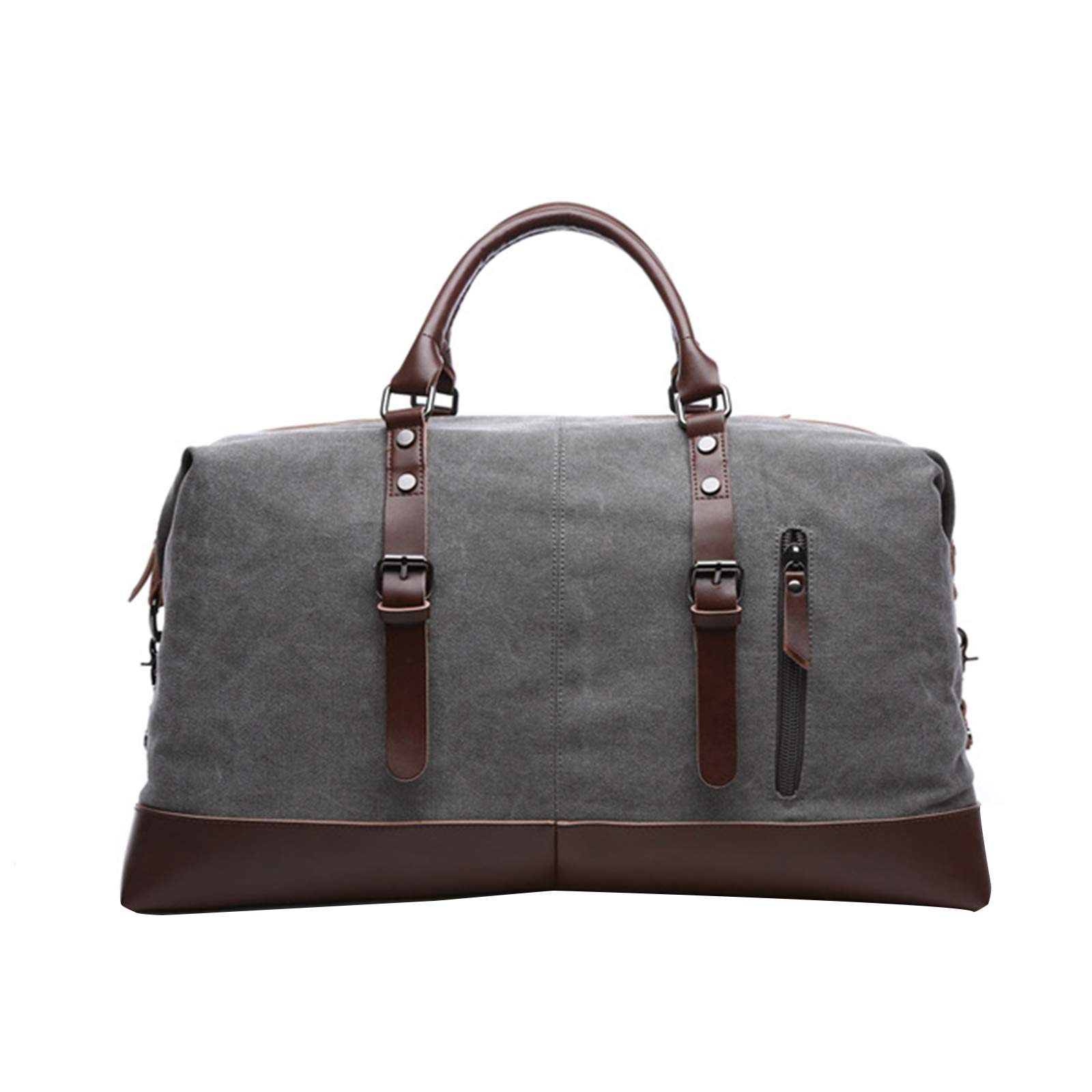 rismart Tamaño Mediano Bolsa de Viaje de Cuero Lona Impermeable Bolsa Fin de Semana Noche Bolso de Mano Gris