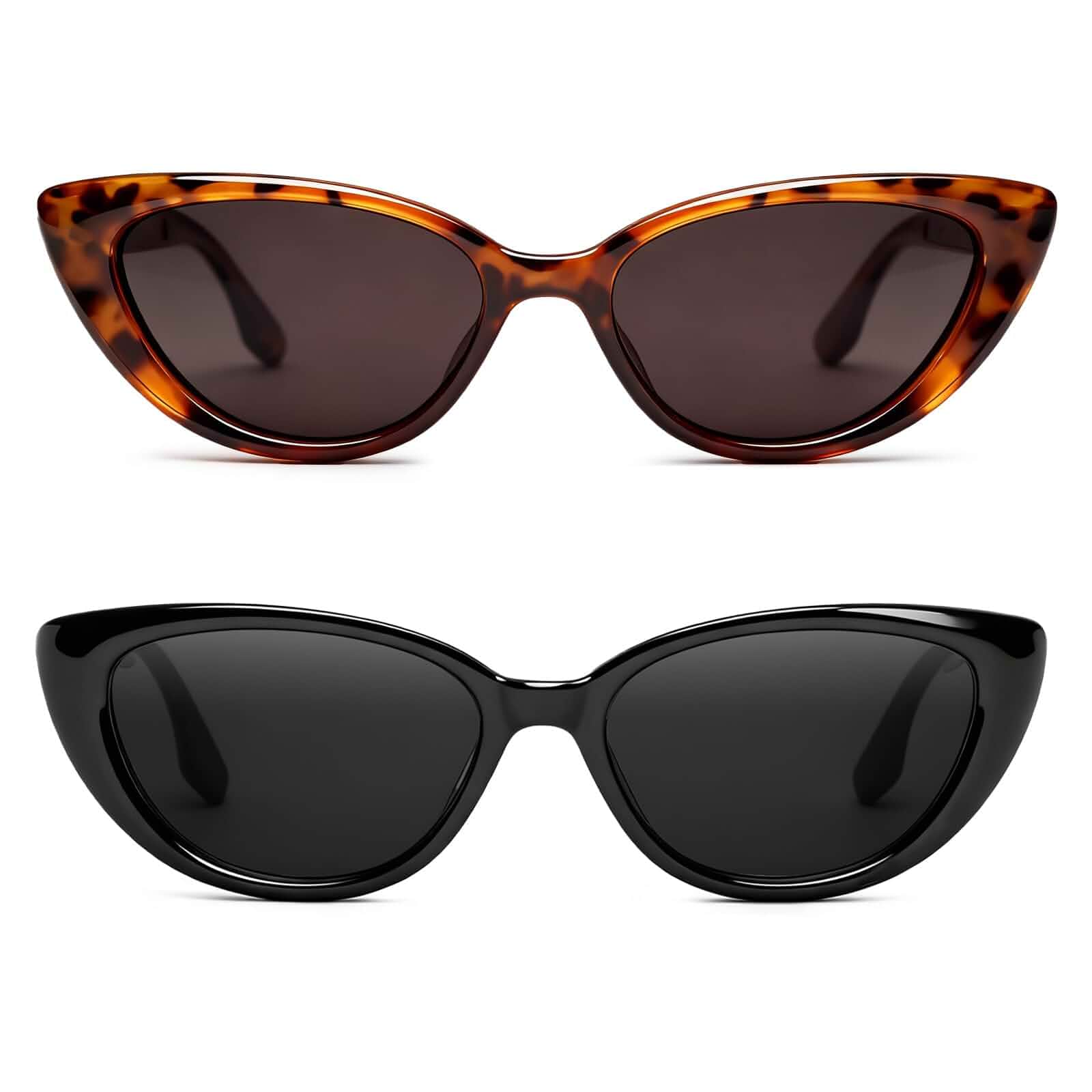 Gvhntk 2Pcs Retro Vintage Narrow Cat Eye Sunglasses for Women Trendy 90s Cateye Sun Glasses UV Protection