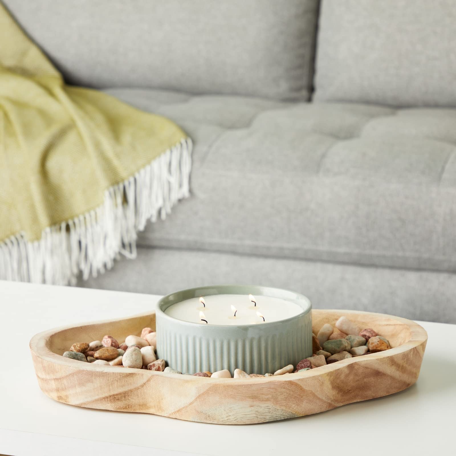 Okuna Outpost 16 In Handmade Wooden Dough Bowls for Decor, Paulownia Wood Cross Shaped Dough Bowl