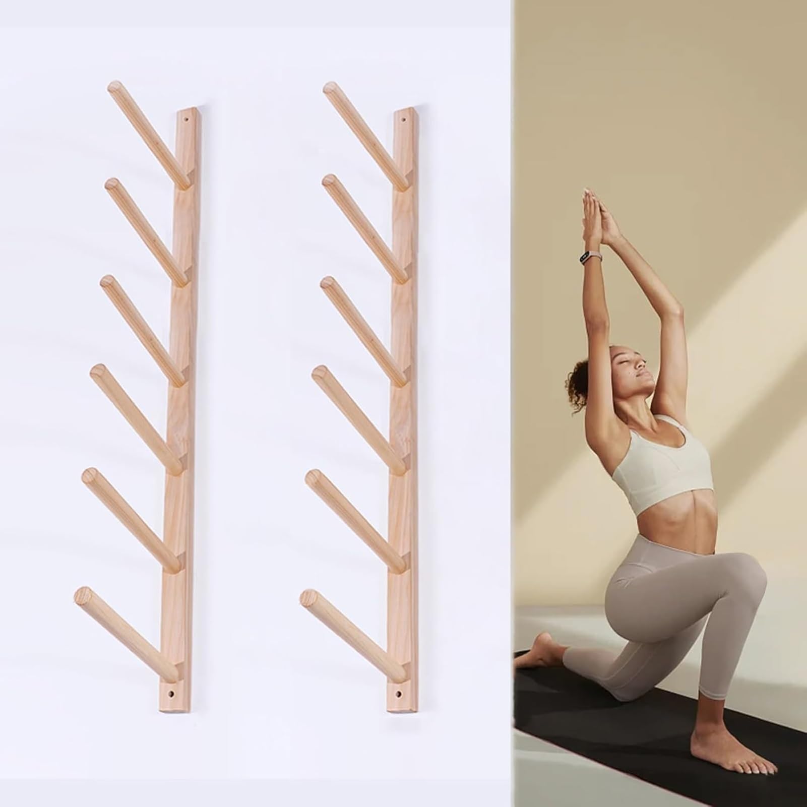 Organisateur de rangement en bois élégant pour tapis de yoga