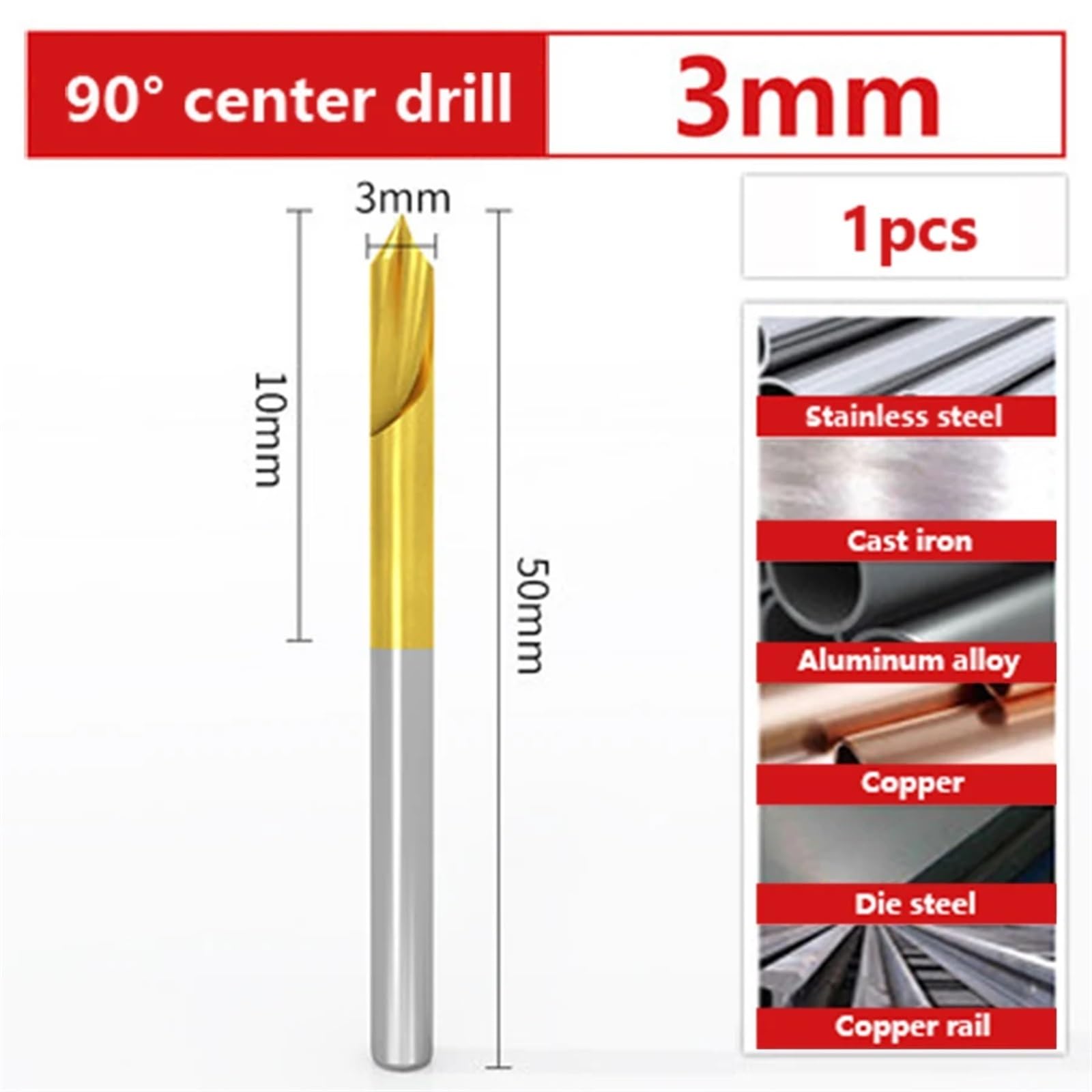 Broca de centrado de 90 grados, cuchilla de biselado de acero inoxidable, centro de mecanizado, brocas de posicionamiento compuestas, 1 unidad(3mm (1pcs))
