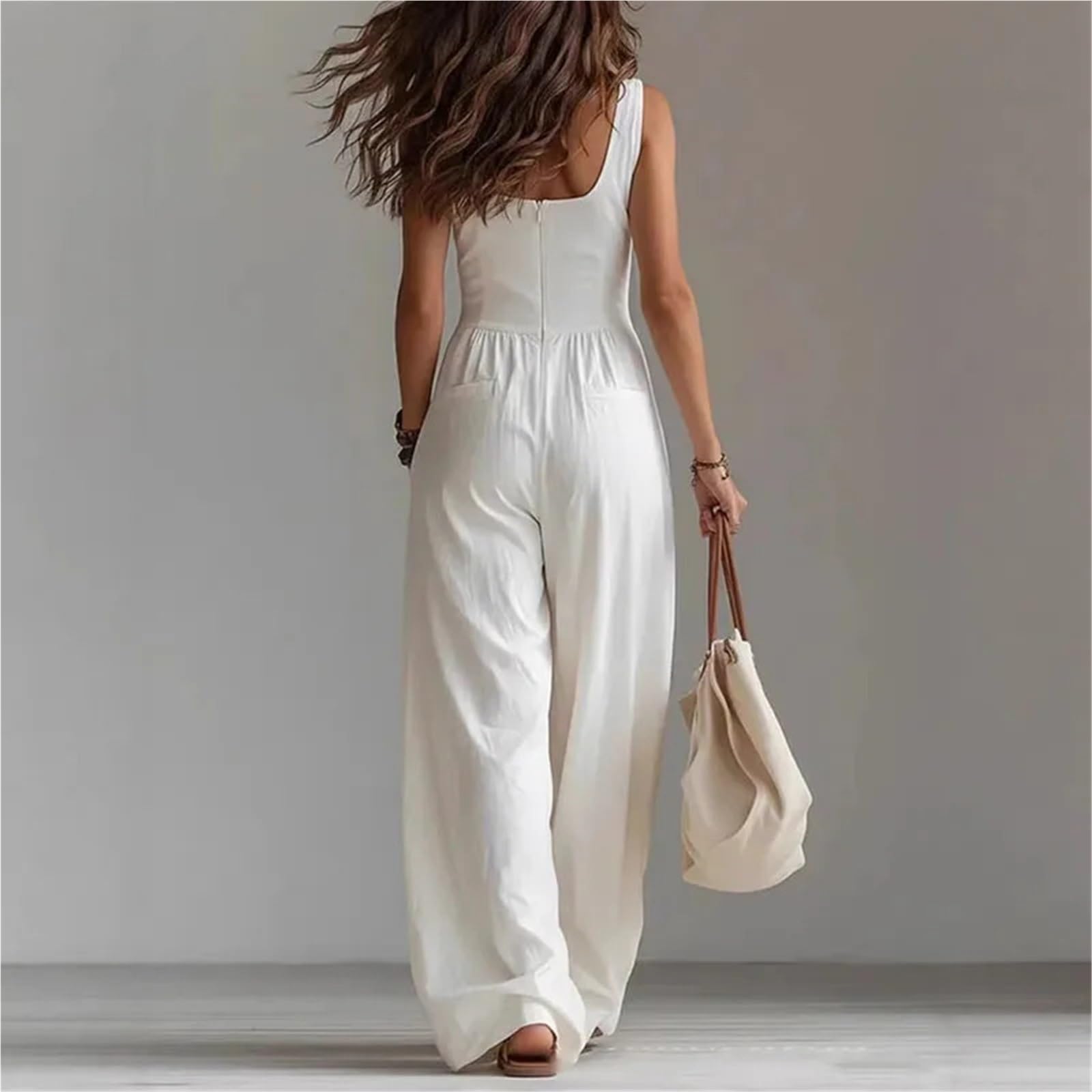 Casual Overall Larga Romper Tuta sexy con scollo a V e gamba larga. Elegante pagliaccetto da donna a vita alta for le vacanze in spiaggia per l'estate