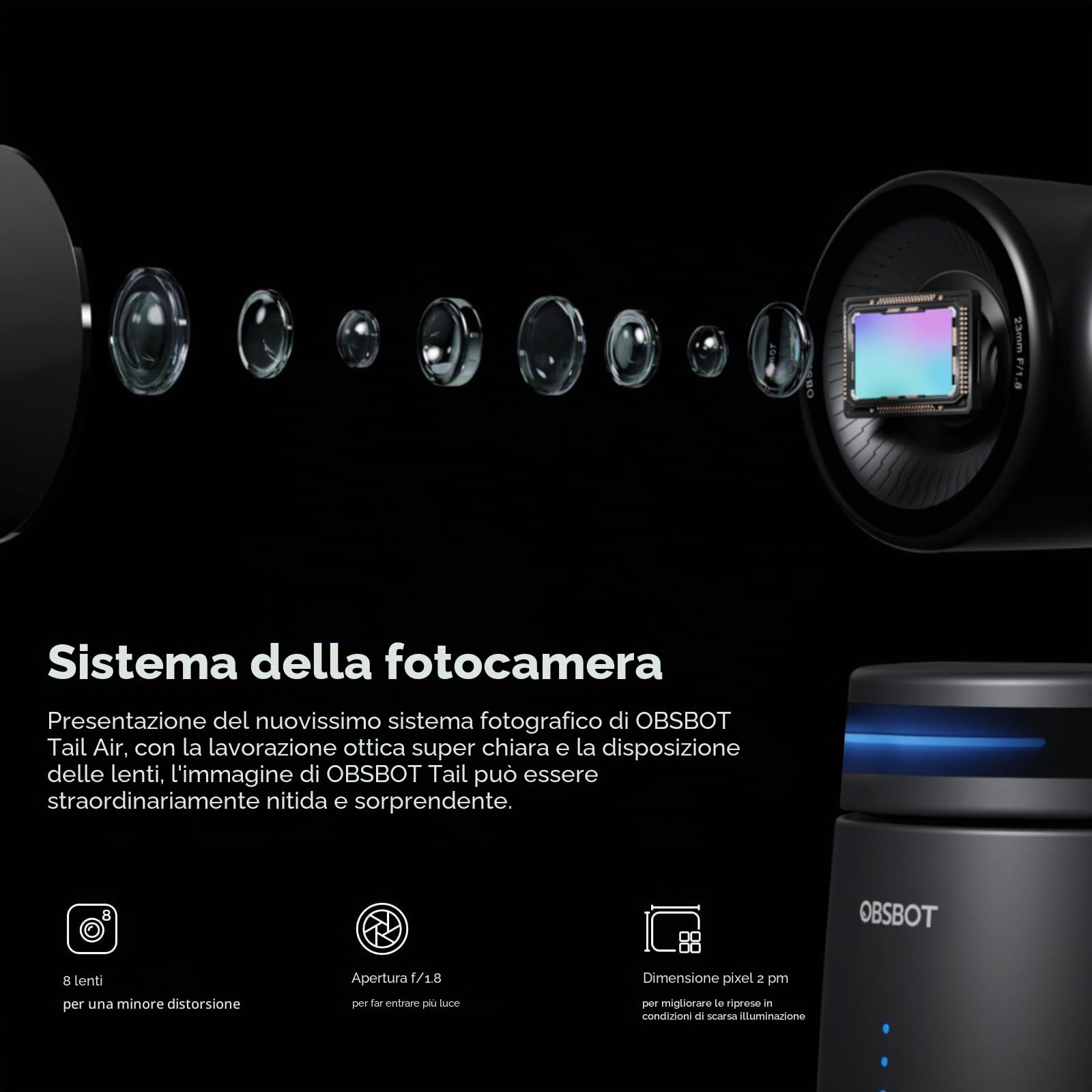 OBSBOT Tail Air Combinazione con Treppiedi, 4K Webcam Streaming con NDI | KI Tracking PTZ Camera, AI Auto Track, App Intelligente, Gesti e Telecomandi, HDMI/USB-C Senza Fili, Videocamera