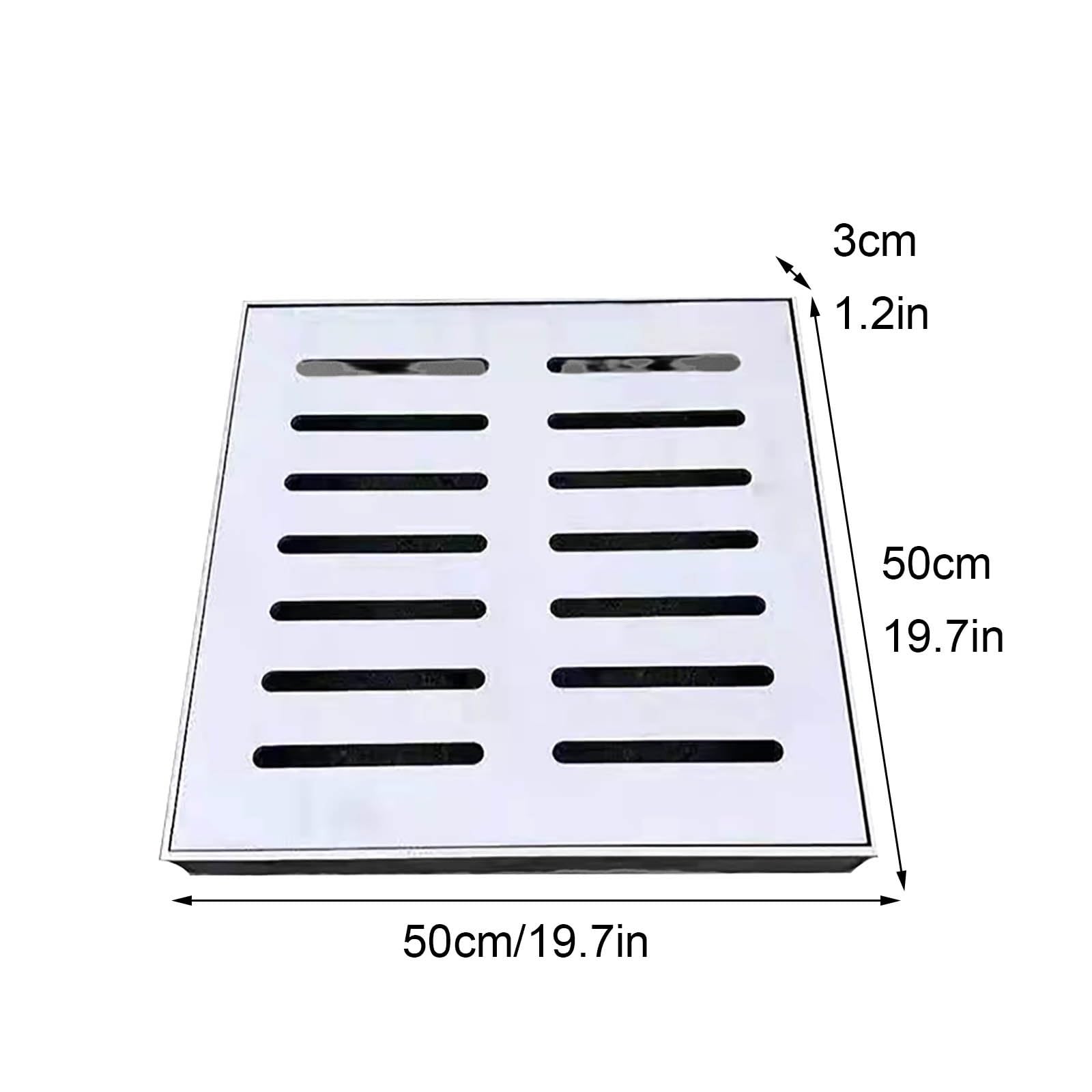 Cubierta De Drenaje Exterior Cuadrada con Base, Cubiertas De Pozo para Patio Decorativas, Rejilla De Drenaje De Acero Inoxidable para Bloquear Los Desechos De La Rejilla De Agua De Lluvia(50*50*3cm)