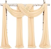 Vista 90 de Tela para envolver arco de boda, 4 paneles de 28 x 20 pies, cortinas de arco de boda rosa para ceremonia, cortinas de tela de gasa para cenador