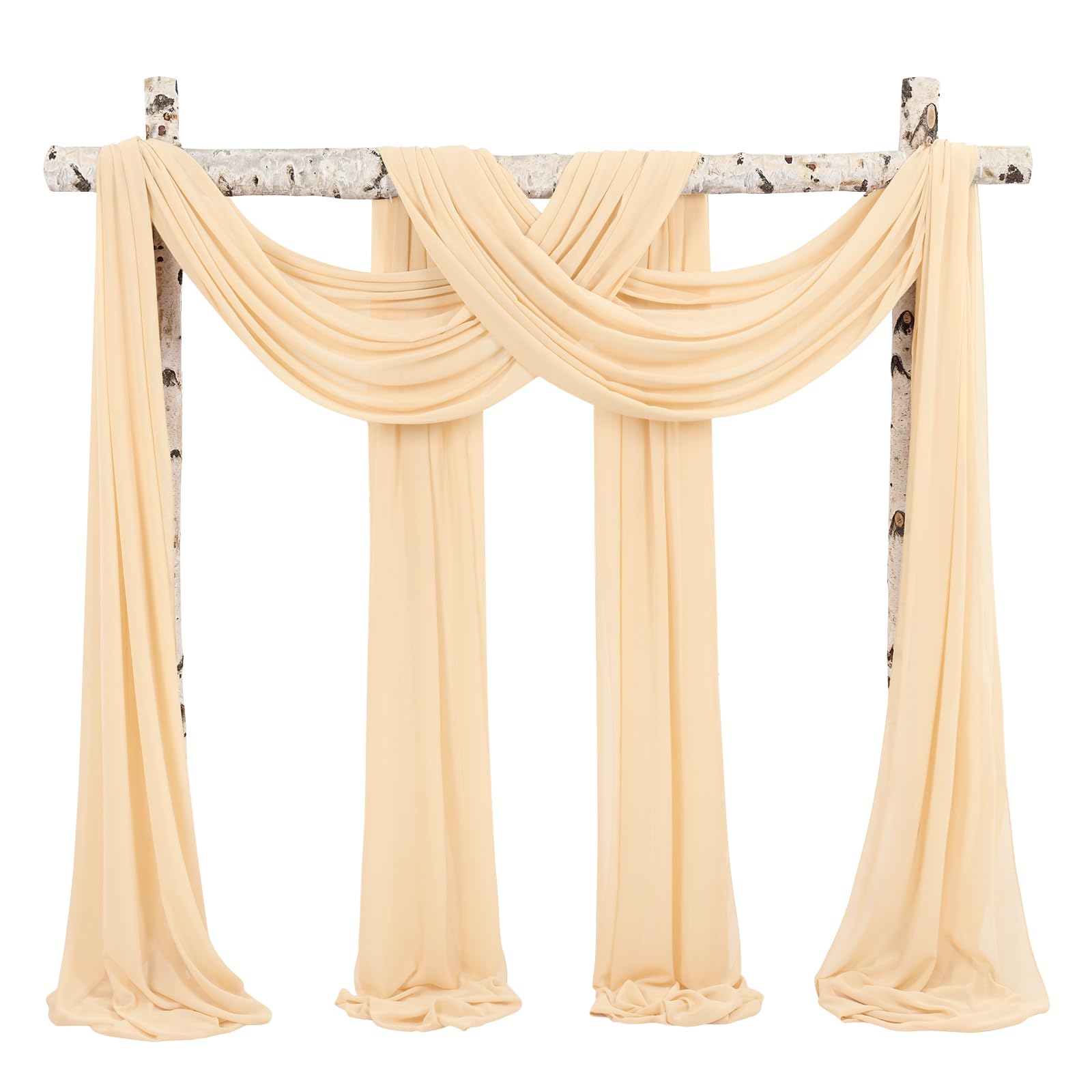 Panneaux de tissu drapé en mousseline de soie pour arche de mariage, 71,1 x 5,8 m, champagne