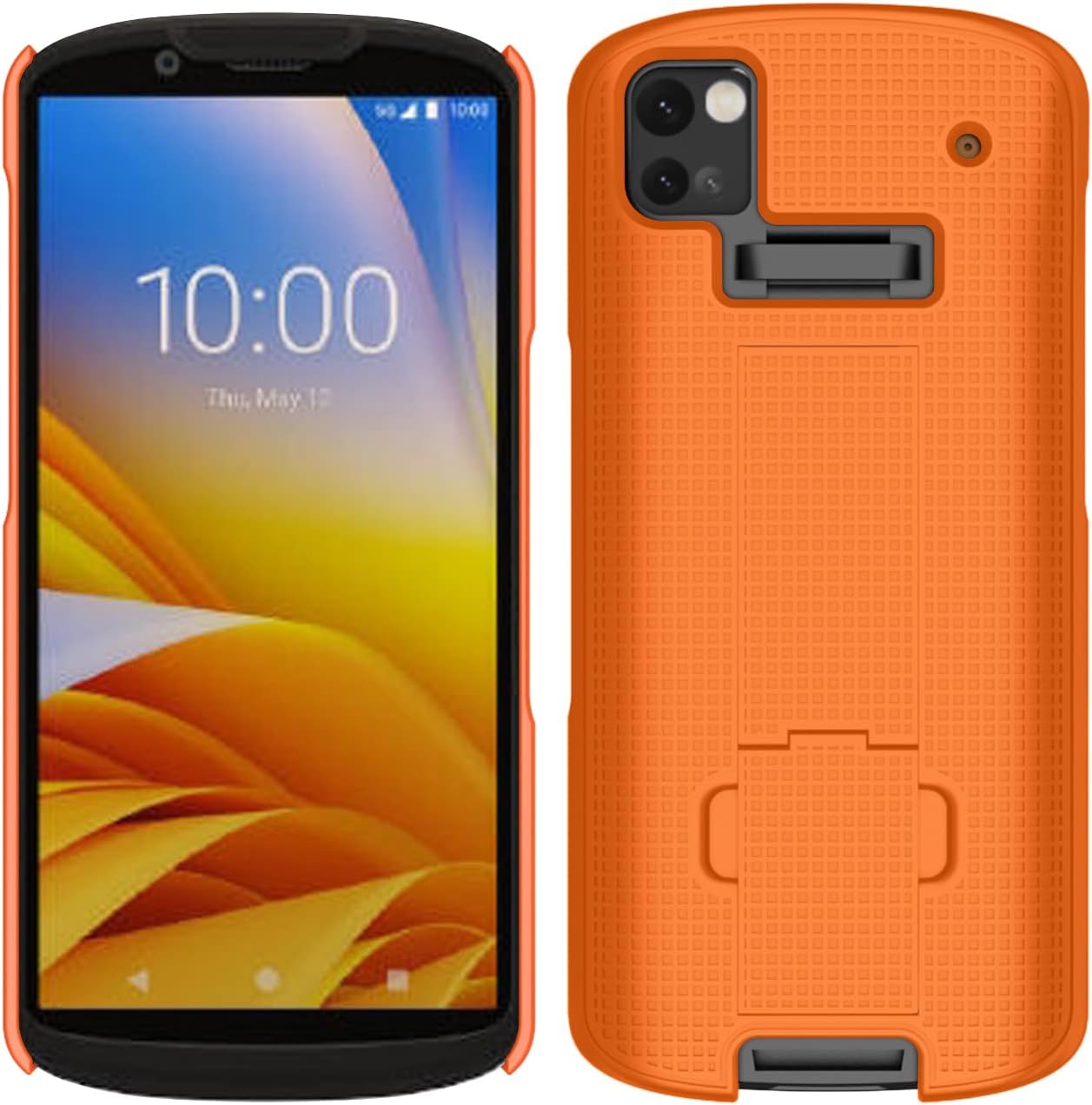 Nakedcellphone Case + Hand Strap Combo for Zebra TC53 TC58 Mobile Computer Scanner, Textured Slim Hard Shell Protector Cover with Kickstand - Bright Orange