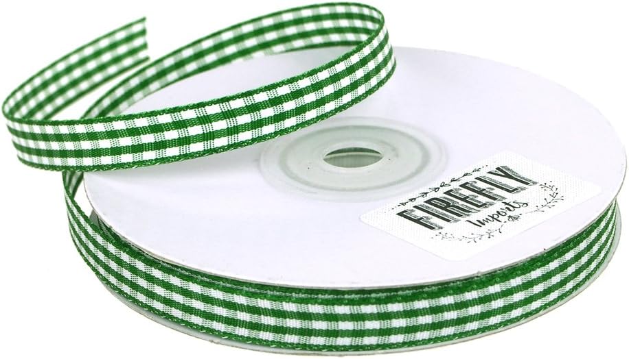 Polyester Gingham Ribbon, 3/8-Inch, 25 Yards (Emerald Green)