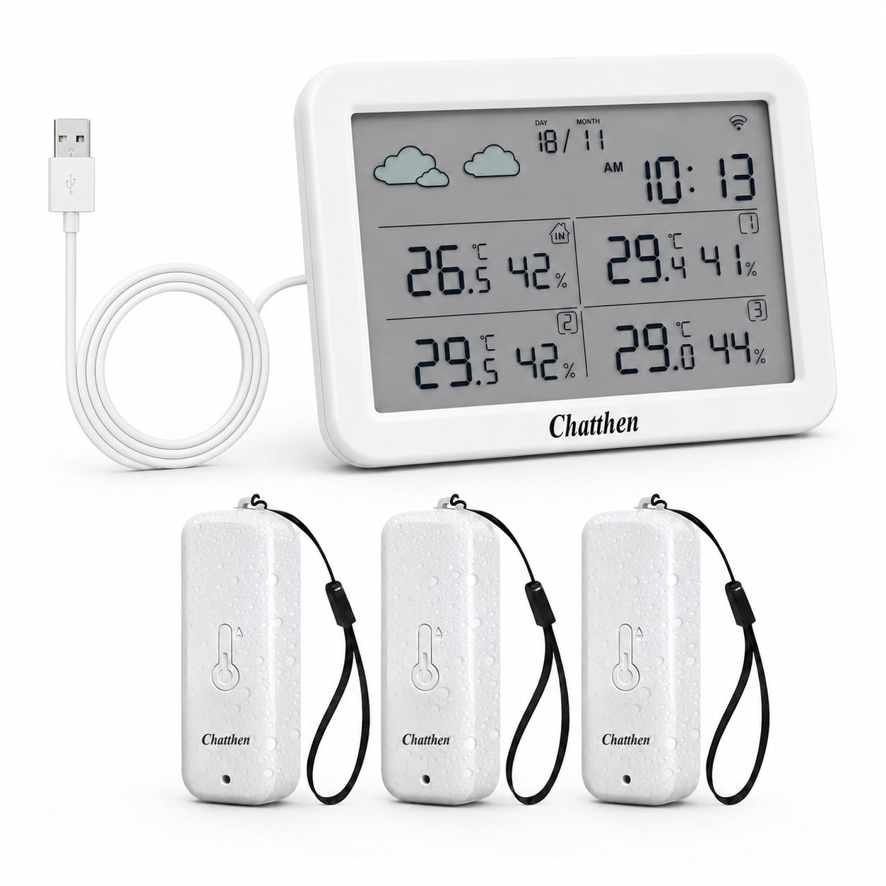 Estación Meteorológica WiFi con 3 Sensores Inalámbricos, Termómetro Higrómetro Digital Interior con Pantalla LCD, Monitor de Temperatura y Humedad con App para Casa, Bodega, Invernadero