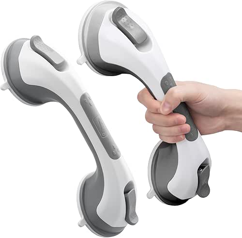 LEVERLOC Grab Bars for Bathtubs and Showers 2 Pack Suction