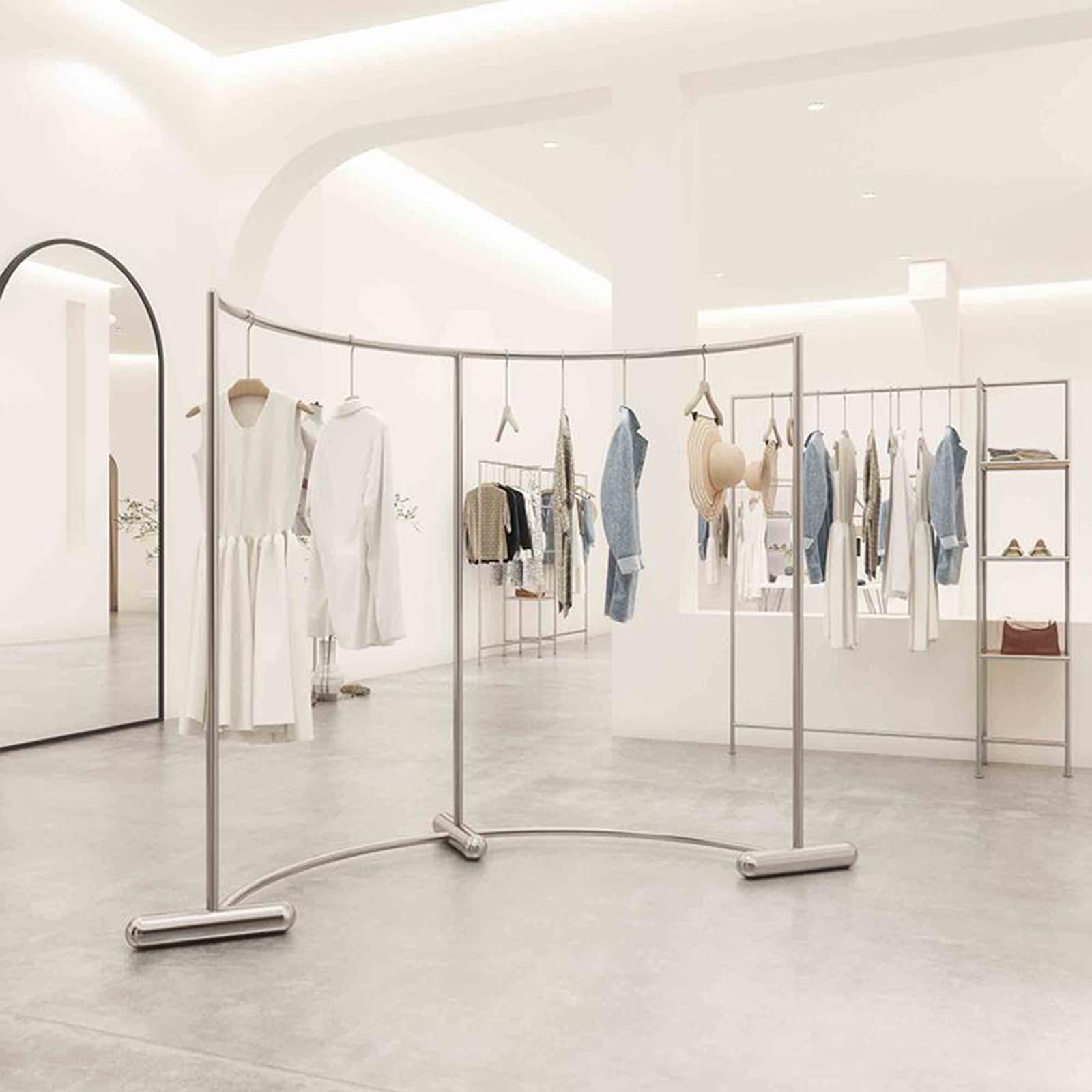 Komercyjny stojak na ubrania w kształcie C – stojący stojak podłogowy do butików, sklepów detalicznych i miejsc pracy – stylowe wiszące ubrania nizer