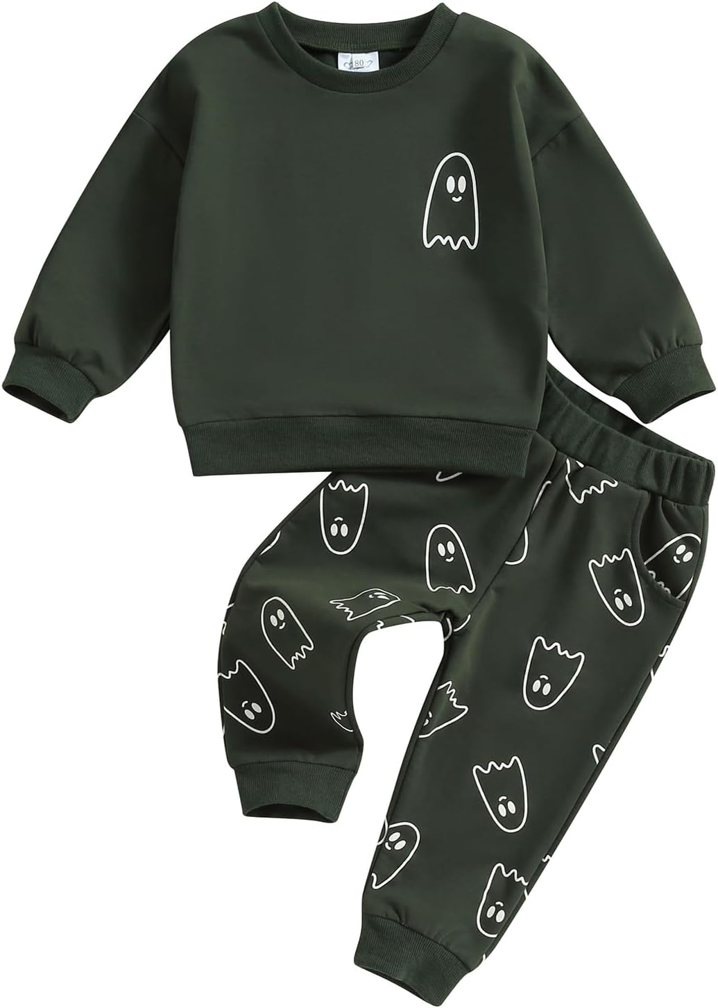 SAYOO Halloween Baby Boy Girl Clothes Funny Ghost Face Pullover Sweatshirt Jogger Pants 2Pcs Fall Holiday Sweatsuits Outfit