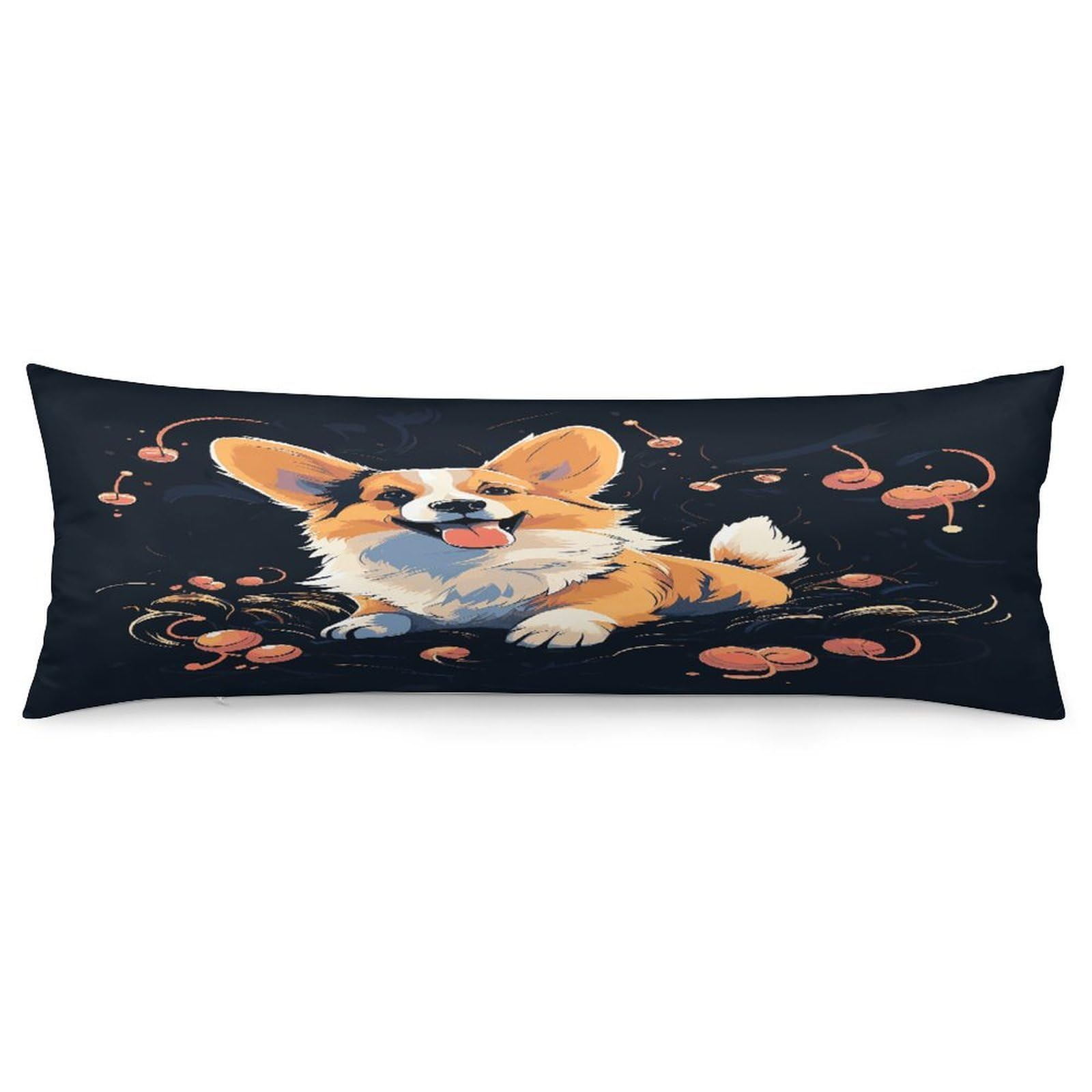 Corgi Dog on Dark Background Body Pillow Cover Long Body Pillow Pillowcase with Hidden Zipper Ultra Soft Polyester Pillow Cases Breathable & Silky Long Pillows Case Cover 19x53 in