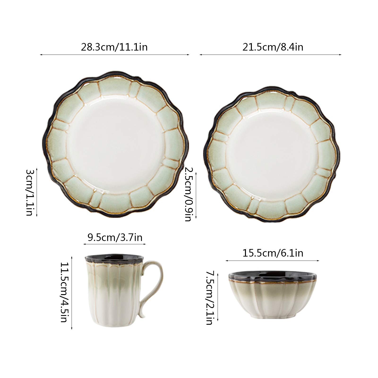 Teller Teller-Geschirr-Set Langlebige Keramik-Teller-Sets Teller, Teller, Schalen, Tassen, 4-teiliges Lotus-Geschirr-Set for Müsli, Steak, Salat, Teller, Haushaltsteller