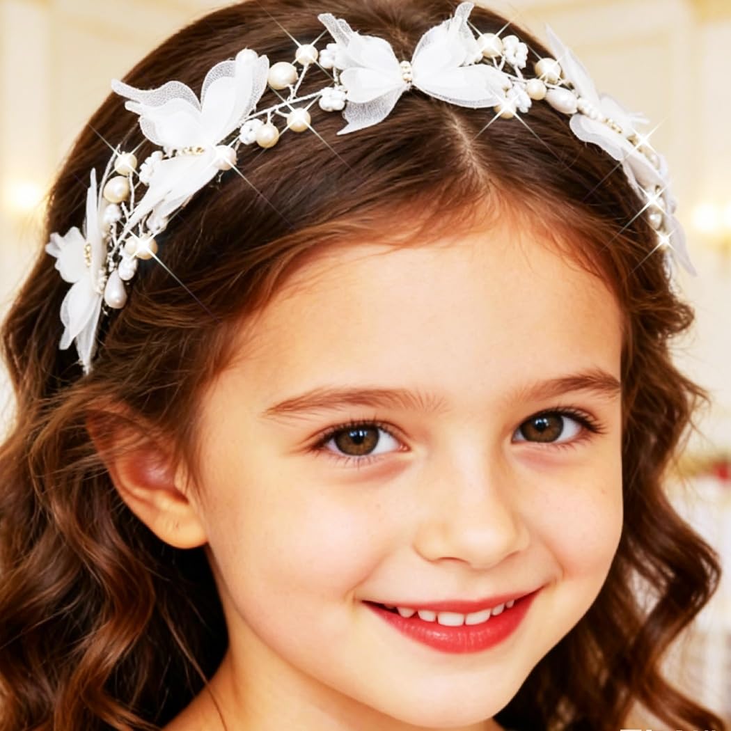 Campsis Butterfly Headband, White First Communion Headpiece for Women and Girls