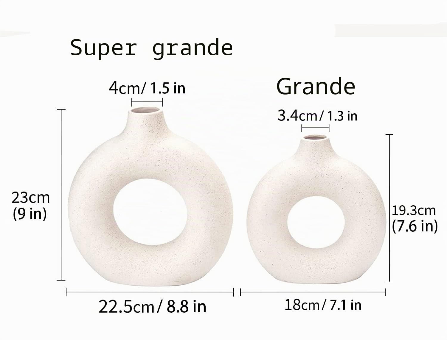 Set di 2 vasi in ceramica a ciambella bianca per la decorazione moderna della casa, vasi rotondi erba della pampa, neutro boho nord