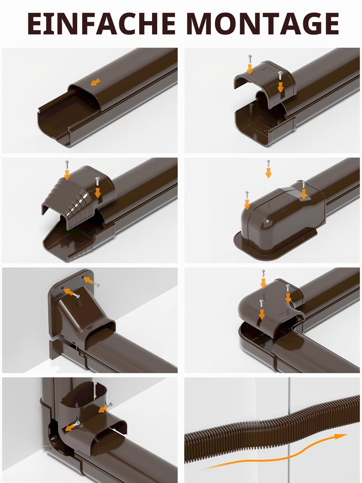 7,6 cm B x 4,6 m L Brown Line Set Abdeckungs-Set für kanallose Mini-Split-Klimaanlagen, PVC-dekorative Abdeckung für zentrale Wechselstrom- und Wärmepumpensysteme, Schlauchabdeckung