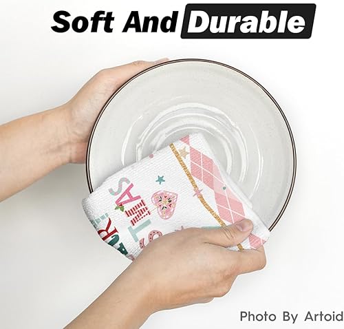 Miniatura 5 de Artoid Mode Juego de 4 toallas de cocina de 18 x 26 pulgadas con diseño de árbol de cascanueces rosados con diseño de árbol de Holly Jolly Merry