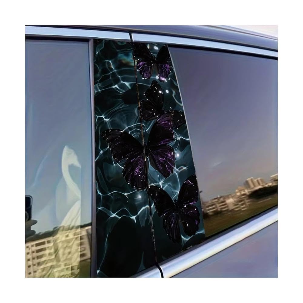 Dabhuoc One Color Car Parts 2 Pcs Car Center Pillar Sticker Dark Purple Butterflies Glossy Protective Polyethylene Film