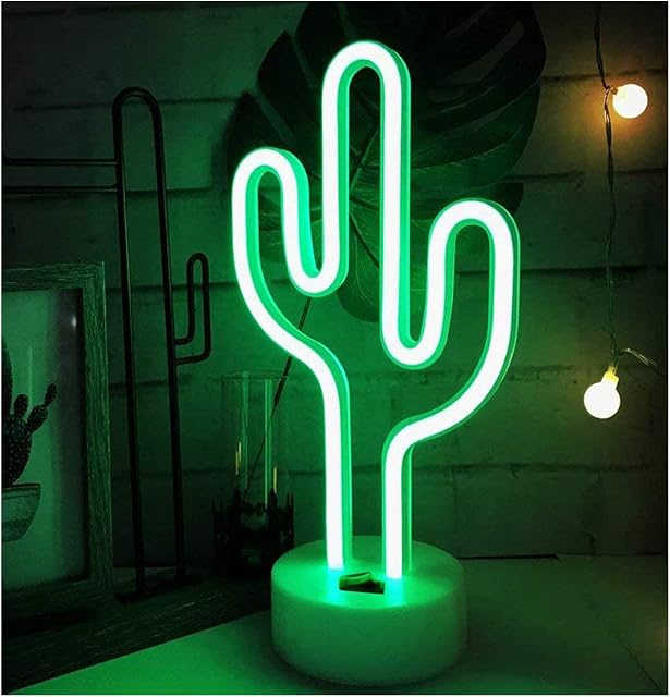 ENUOLI Cactus Lights Neon Signs LED Cactus Neon Lights Night Lights with Pedestal Room Decor Battery USB Operation Cactus Lamps Neon Signs Light Up Children's Room Bedroom Wedding Party Christmas